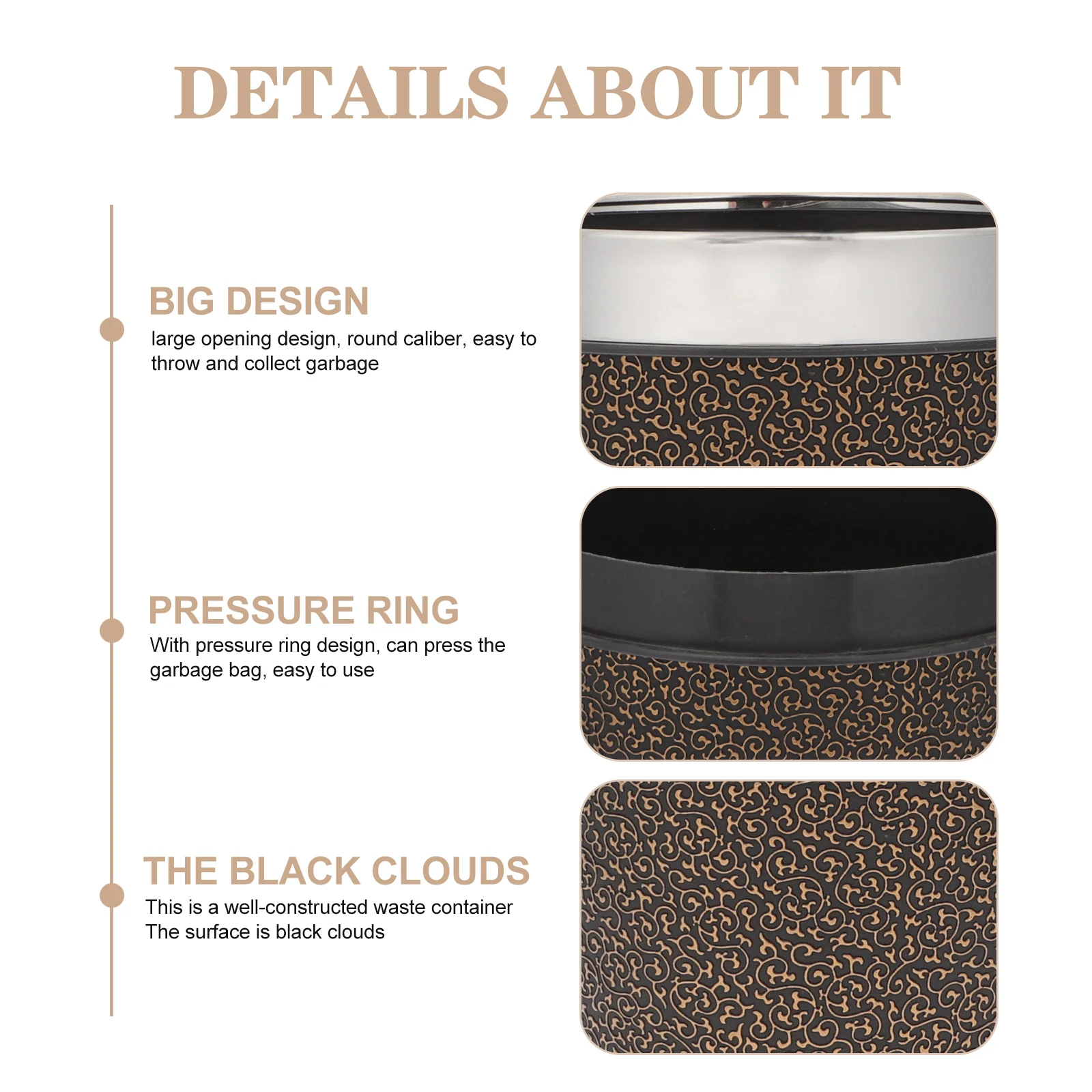 

Stainless Steel Trash Can Fireproof Waterproof Double Layer Garbage Bin Office Home Waste Container Round Ktv Wastebasket