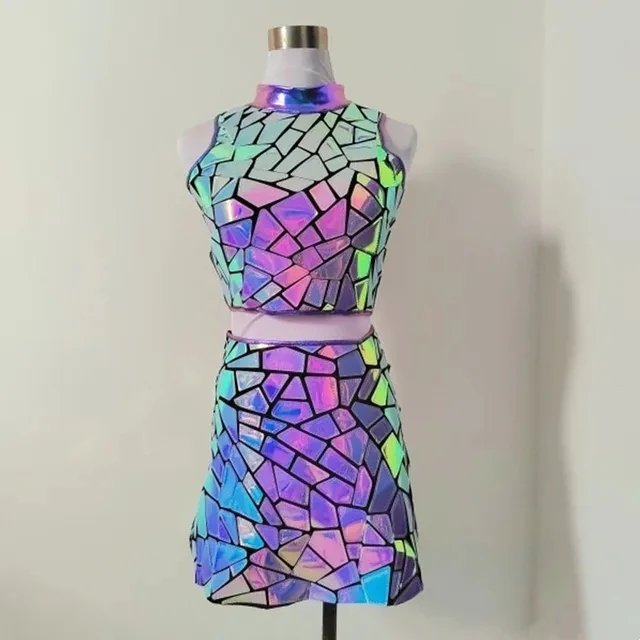 Silbernes Spiegelkleid für Nachtclubs, Damen-Abendgarderobe, Geburtstagsoutfit, ärmelloses, glänzendes Laser-PU-Kleid für Bar, DJ, Tänzerin, Sängerin, Bühnenkostüm – Detail 8