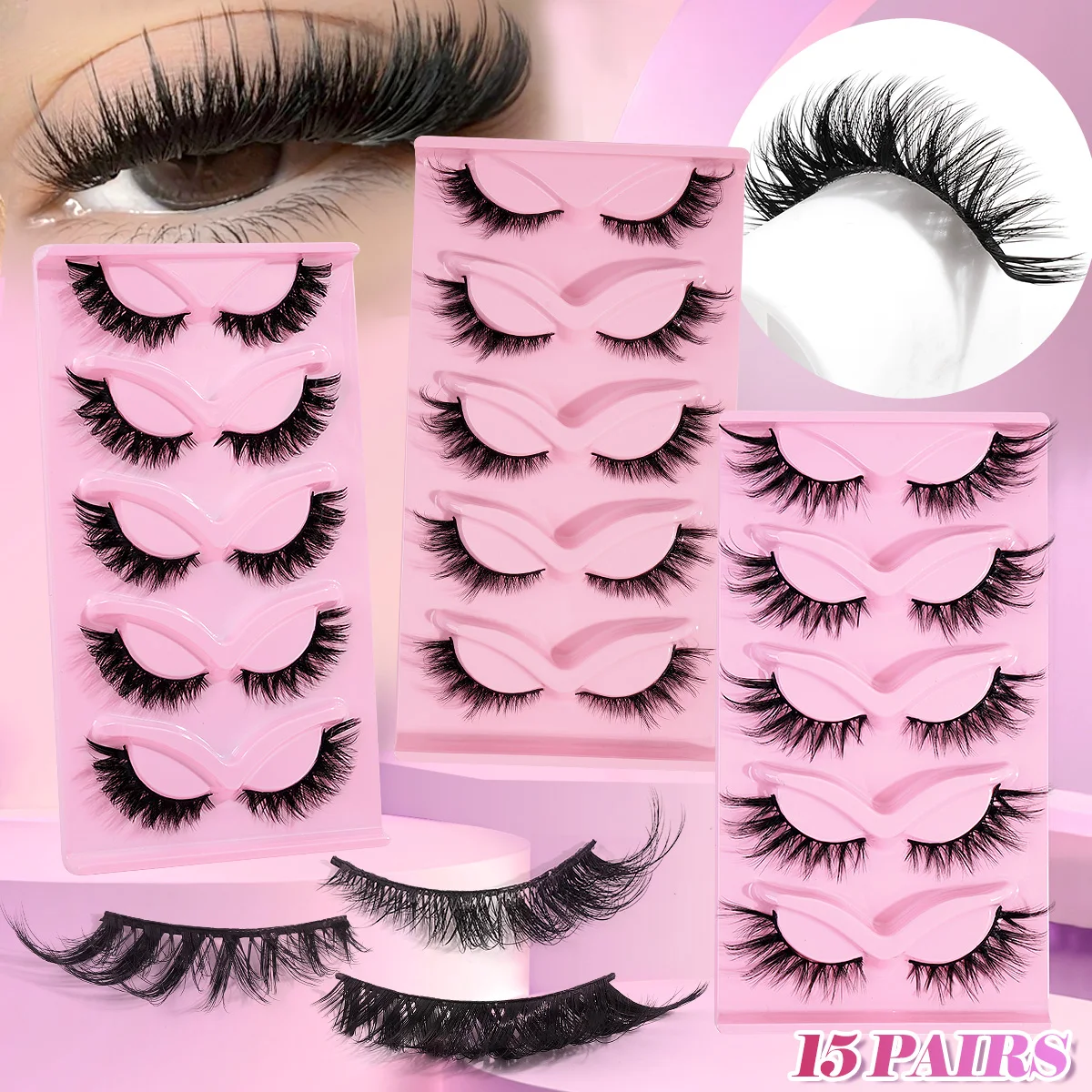 

MAGEFY 15 Pairs Fluffy False Eyelashes Natural Nude Makeup Simulation Cross Messy Eye 3D Curly Extend Eyelashes to Enlarge Eyes