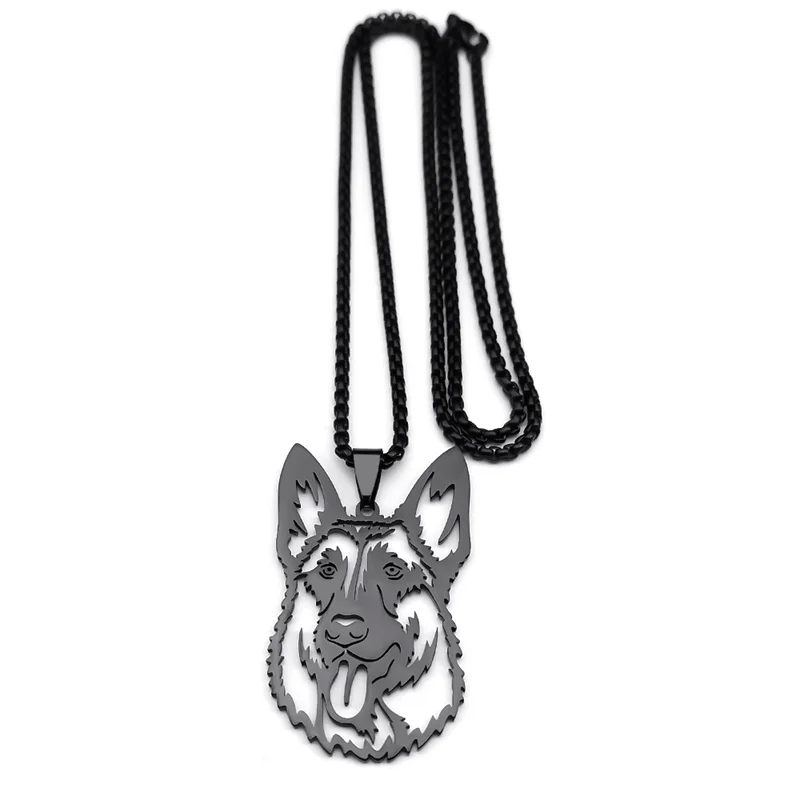 Hiphop German Shepherd Dog Pendant Necklace for Women Men Stainless Steel Black Color Punk Pet Chain Jewelry collar NZZZ532S06