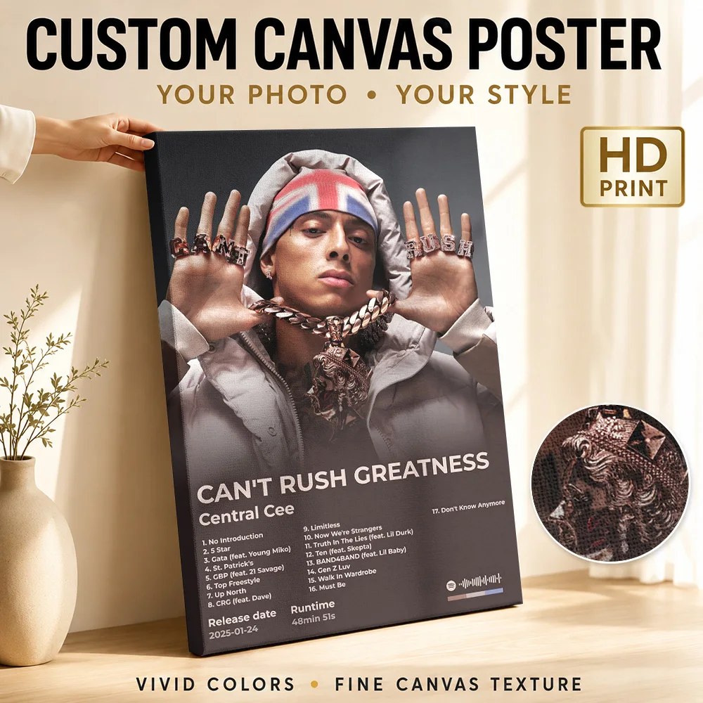 Central Cee Cant Rush Greatness Album Canvas Poster Editorial Design Wall Art With Personalized Photo For Bedroom Ideal Fan Gift