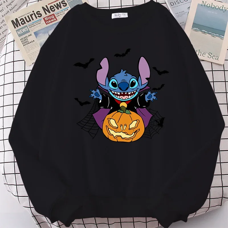 Stitch Halloween Halloween Cartoon Print Pullover with Round Neck Sweater Disney Couple Top