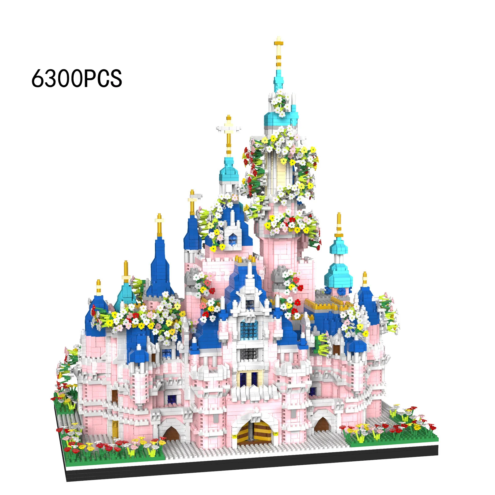 

Creative Fairy Tale World Park Micro Diamond Block Flowers Pink Princess Castle Model Brick Toy Nanobricks With Light For Girls