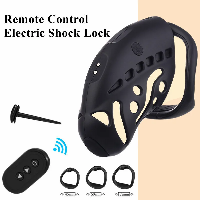 Wireless Remote Control Electric Shock Cage Male Chastity Cock Ring Lock Electrically Stimulated Penis Cage Sex Toys For Men Gay