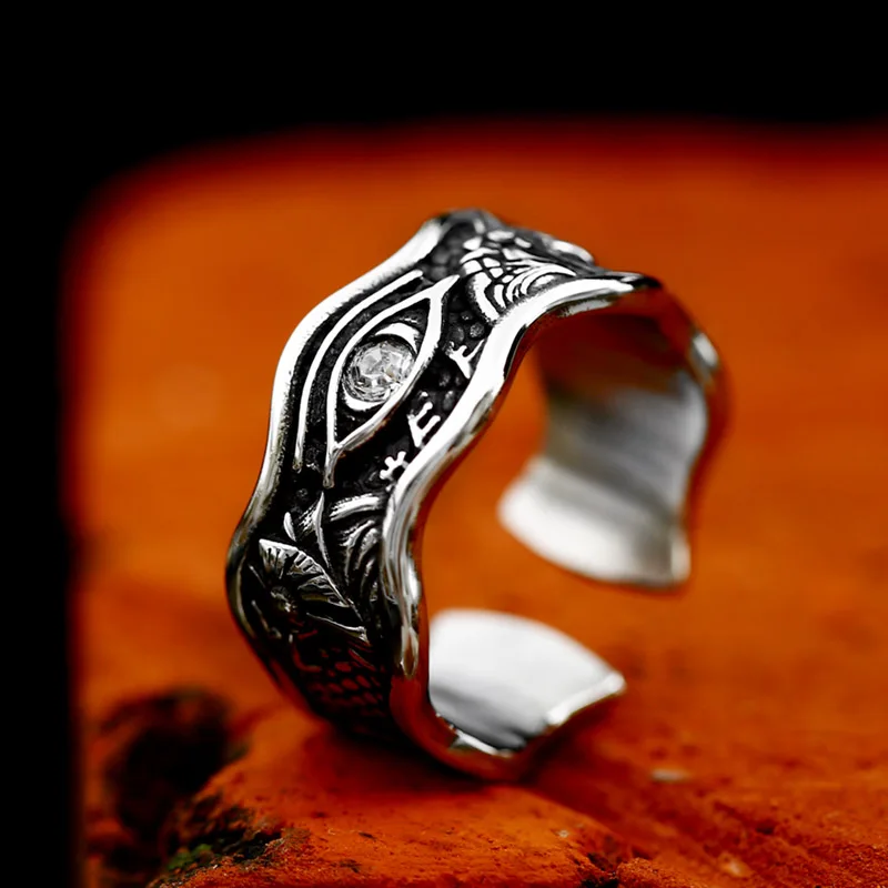 BEIER 2024 New Arrival Stainless Steel Egyptian Anubis Ring Eye of Horus Ring With White Zircon  Ethnic Fashion Jewelry  For Men