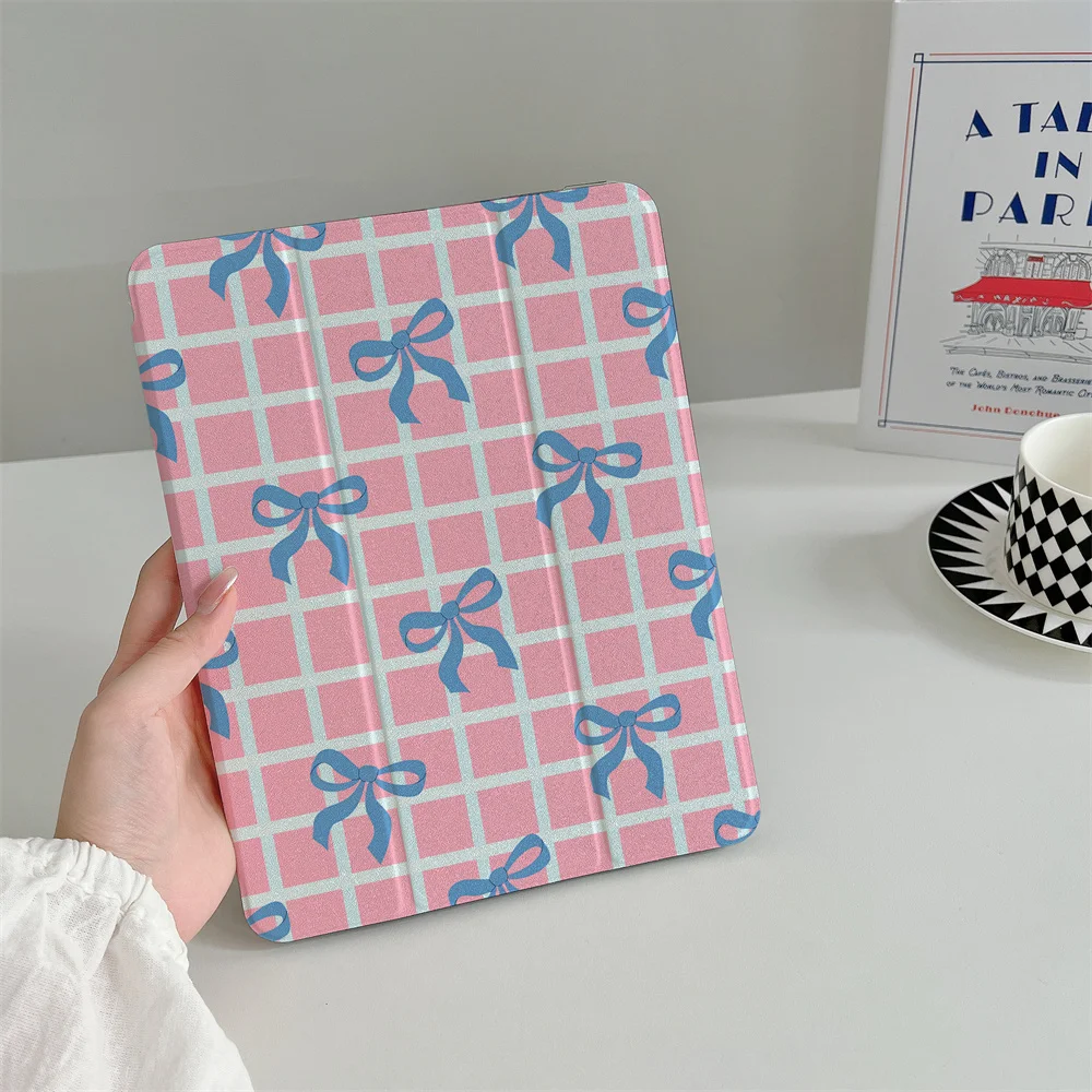 Pink bow flower tablet case suitable for iPad 11 Pro 11 inch Air 2025 iPad Air 5/4 10.9 10.2 9.7 inch 10.5 mini 7 6 with pen cas
