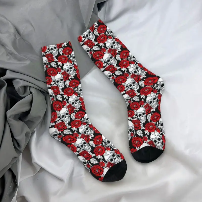 Chaussettes imprimées mignonnes pour femmes et hommes, motif de crâne de mort, fleur poubelle, modules gothiques, été, automne, hiver