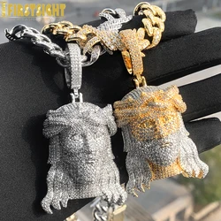 New Iced Out Bling CZ Religious Jesus Head Pendant Necklace Gold Color 5A Zircon Faith Charm Men's Hip Hop Jewelry
