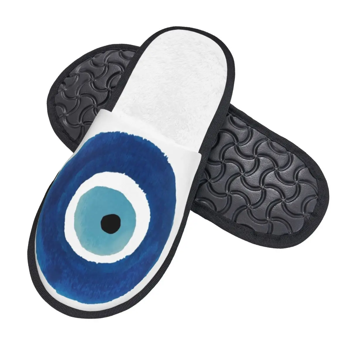 Custom Watercolor Evil Eye Nazar Painting House Slippers Women Comfy Memory Foam Hamsa Lucky Charm Slip On Bedroom Slipper Shoes