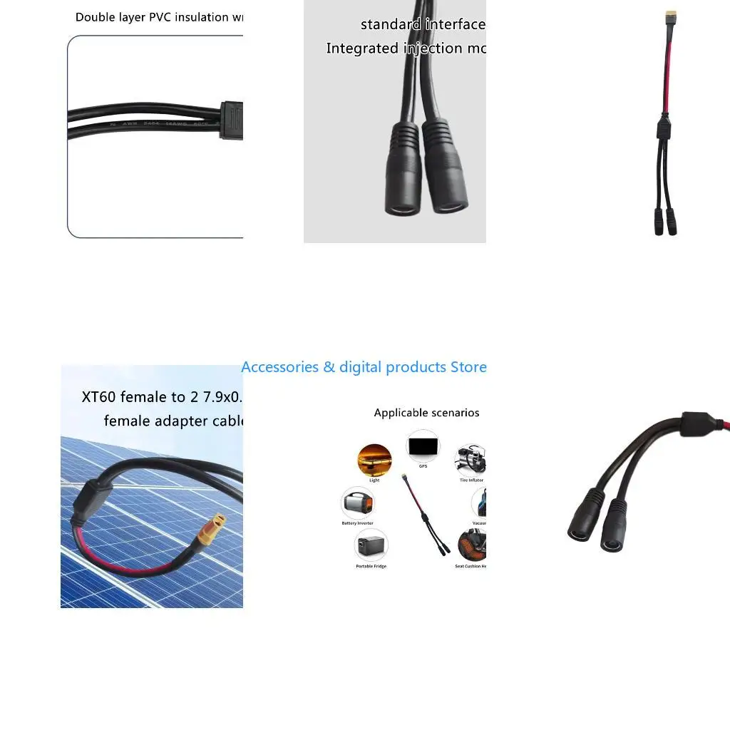 77JD XT60 Female to Two DC8mm DC7909 Connectors Splitter Cable for Solar Panel and Power Solution