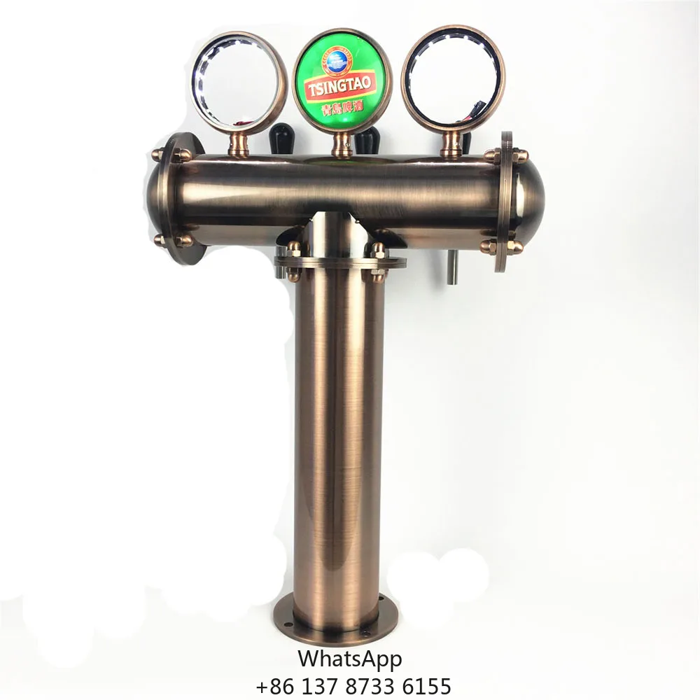

3 Faucet T-type Straight-through Brass With LED Light Beer Column