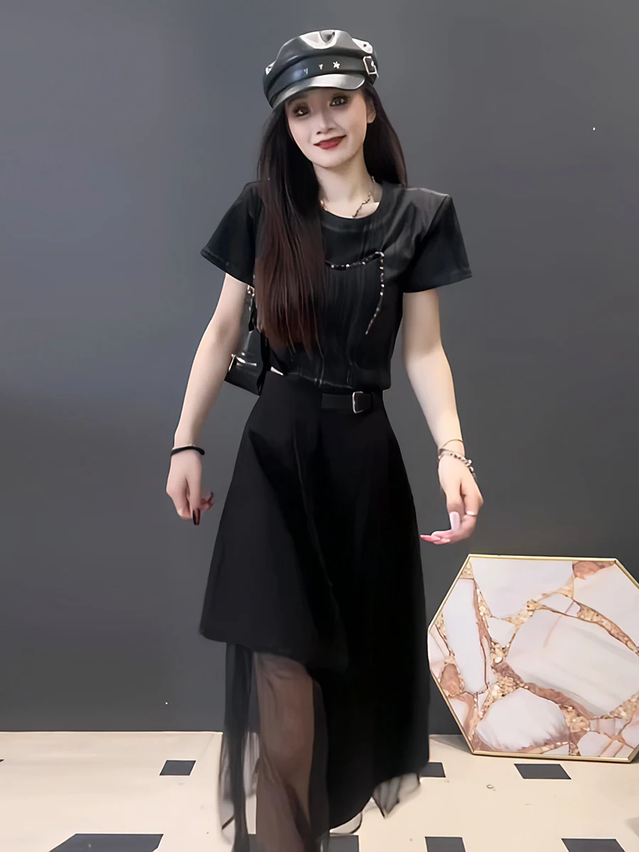 Spódnica damska z wysokim stanem, asymetrycznym łączeniem, model Me f, nowość na lato 2025, wyszczuplająca spódnica w kształcie litery A, koreański styl, do pracy.