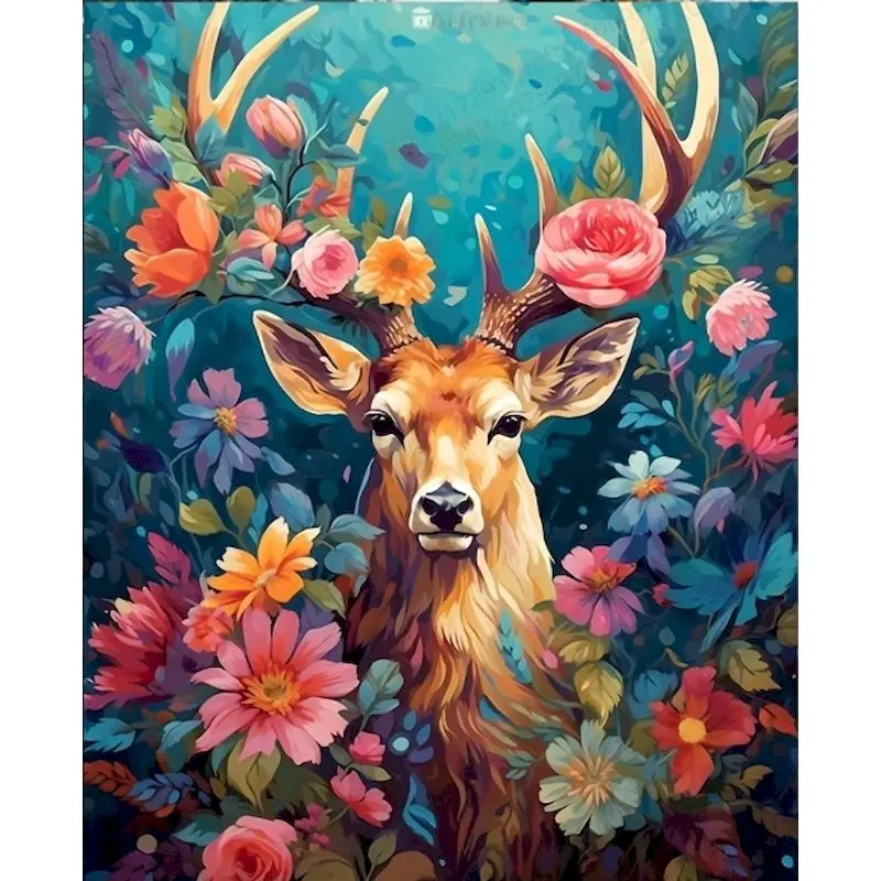 

Раскраска по номерам GATYZTORY: Картина акриловыми красками с изображением разноцветного оленя с цветами для взрослых и начинающих, декор для дома и стен