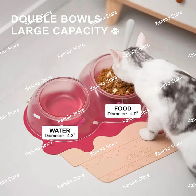 Eiscreme-Form, erhöhter doppelter Futternapf für Katzen und Haustiere aus Kunststoff mit PVC-Matte