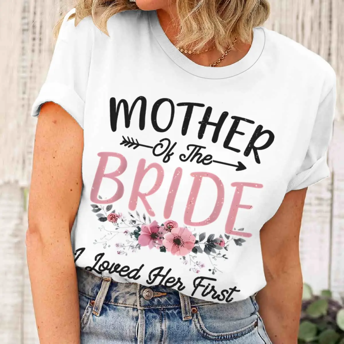 

Mother Of The Bride Print T Shirt Women Casual Short Sleeve Y2K Tops Vintage Flower Mother's Day Gifts T-shirts
