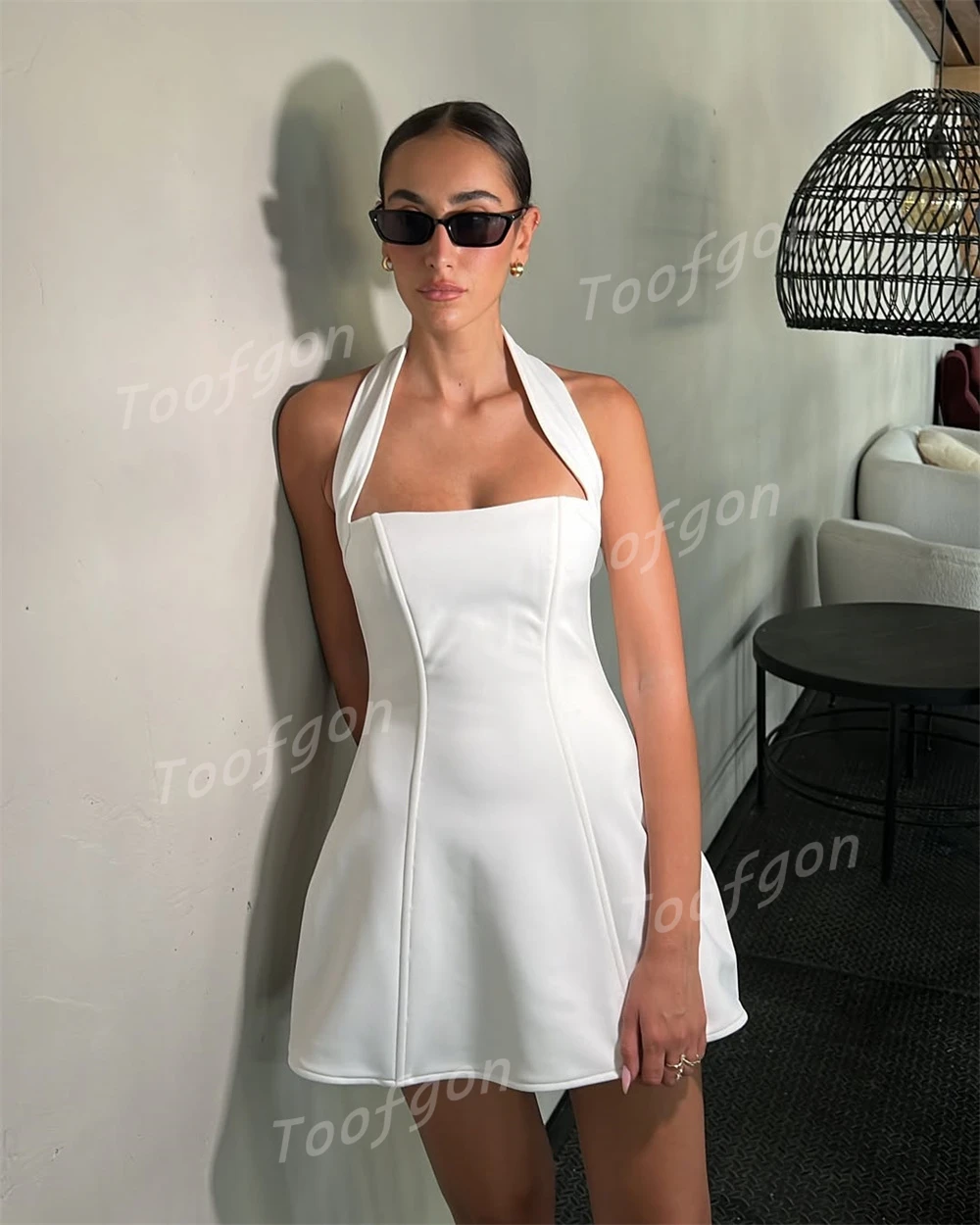 Toofgon courte Mini robes de bal personnalisé licou os robe de Cocktail femmes une ligne formelle fête retour fille robes