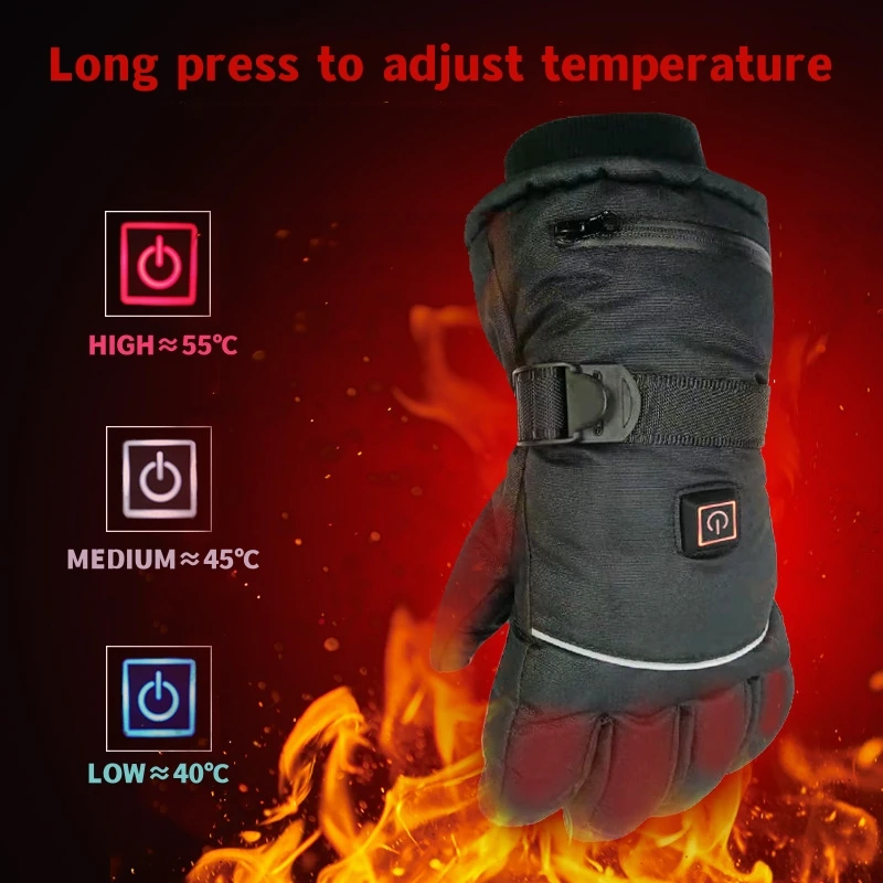 ถุงมือทำงานแบบมีฮีตเตอร์ USB กันลม ถุงมืออุ่นมือสำหรับฤดูหนาว ถุงมือสกีอุ่น พร้อมกล่องแบตเตอรี่