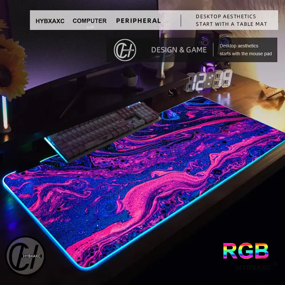 Strata Liquid Art Large RGB Mouse Pad Gaming Mousepad LED Mouse Mat Gamer Table Pads PC Desk Mat RGB Keyboard Mat XXL 90x40cm