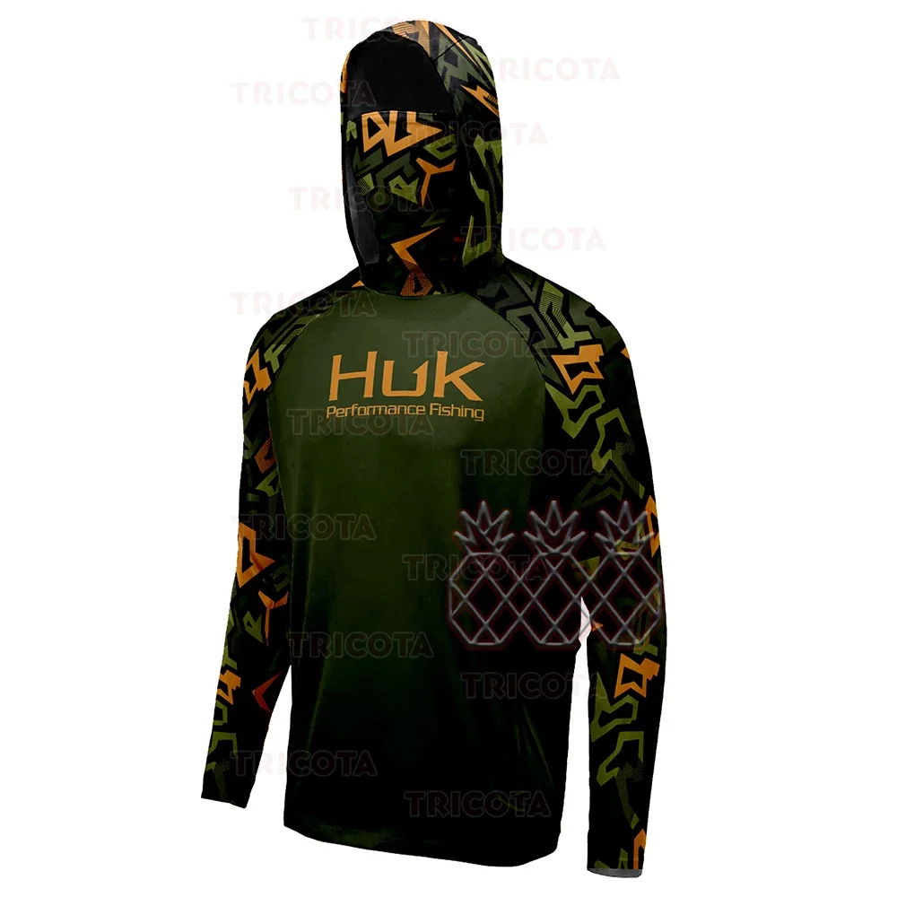 

HUK Fishing Shirts Summer Long Sleeve Face Mask Fishing Hooded Shirt UPF50+ Breathable Performance Fishing Clothes Camisa Pesca