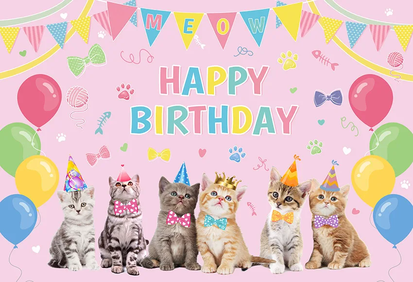 Mehofond การถ่ายภาพพื้นหลังสีชมพูแมว Paw แมววันเกิด Party เจ้าของแมวเด็กเค้กตกแต่งฉากหลัง Photo Studio