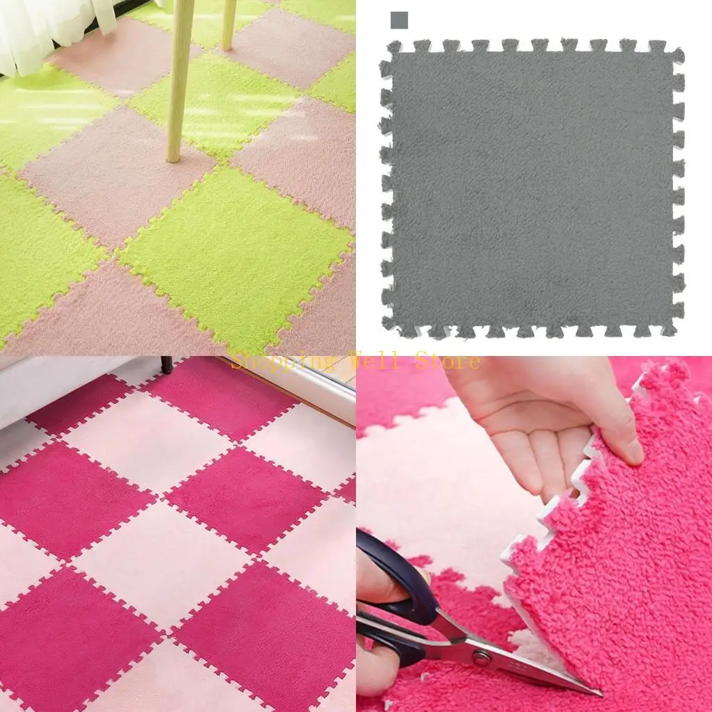 KX4B DIY -плюшевый мохнатый ковер Baby Children Buzzles Playmat Plain Curg