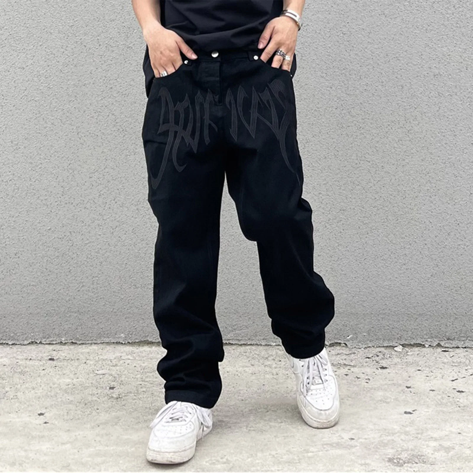 

Men Y2K Embroidered High-waisted Straight Baggy Printed Jeans Hip Hop Teenager Boy Streetwear Skateboard Casual denim Trousers