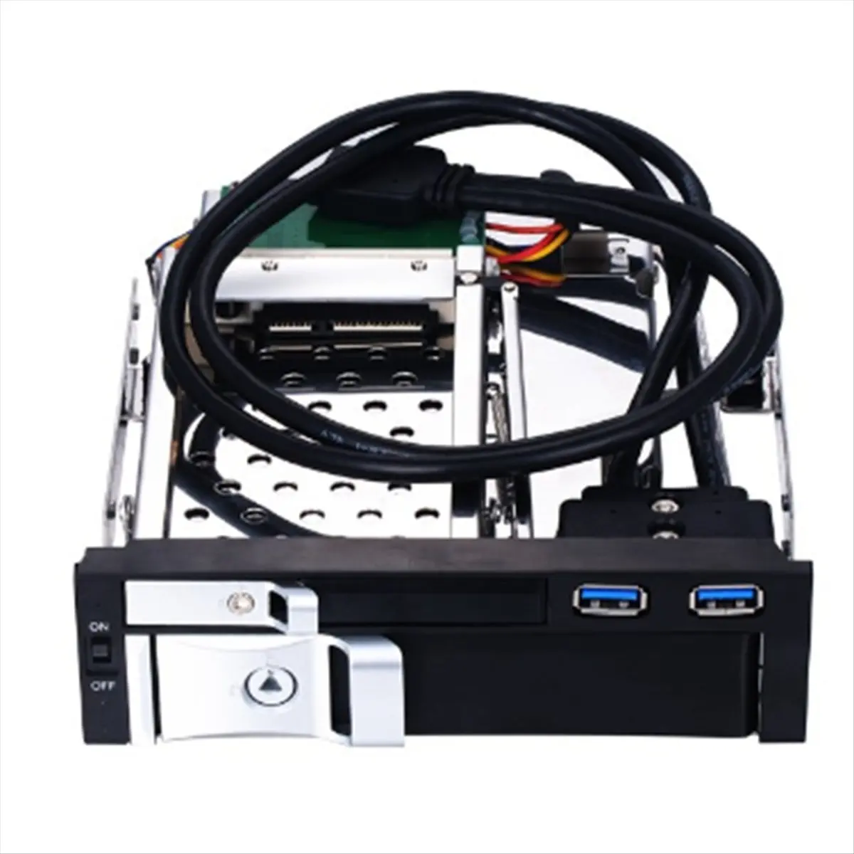 M05K 5.25inch Internal Dual Slot Hard Disk Case 2.5+3.5 Inch SATA HDD/SSD Enclosure Tool-Free Design with 2 Safety Locks