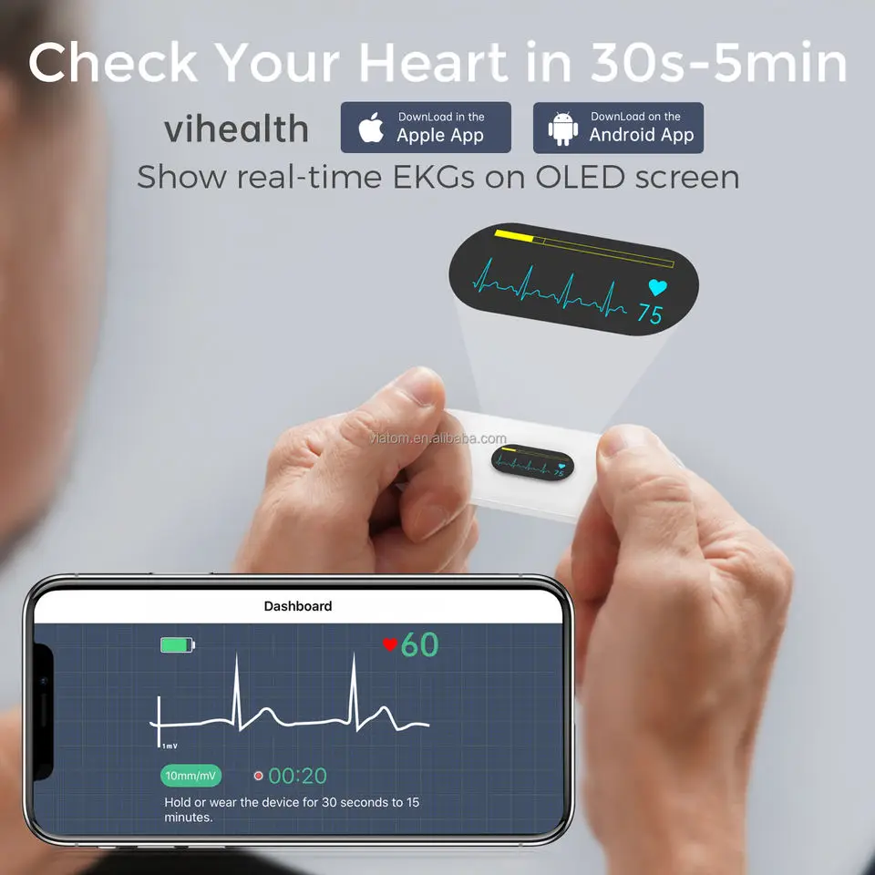 Handheld ECG Monitor for Wireless Bluetooth Heart Without metal Electrodes Home Use EKG Monitoring ios Android Recording