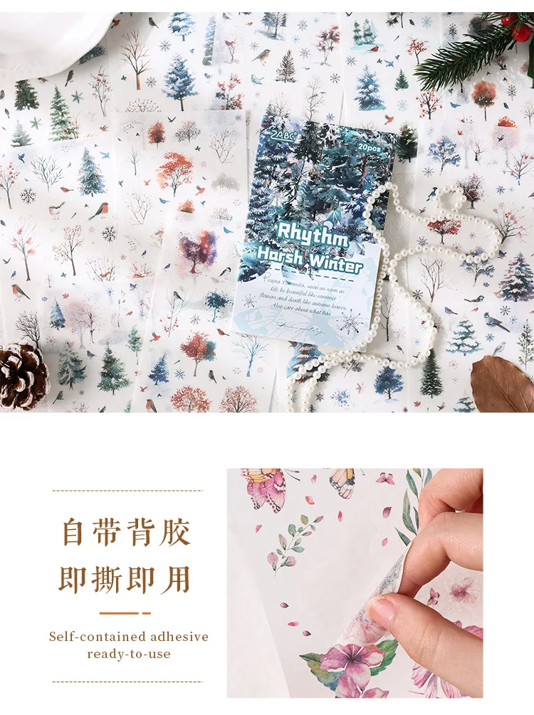 20 Sheets/pack Flower Images Die-cut Washi Sticker Book Watercolor Painting Plants Scrapbooking Creative Journal Collages