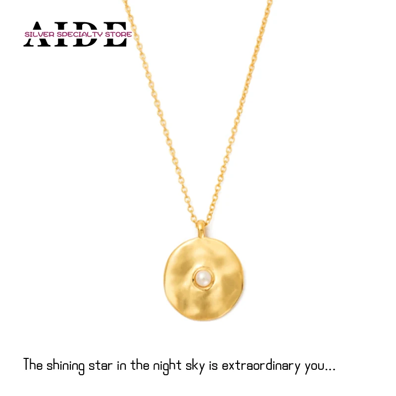 AIDE S925 Sterling Silver Retro Luxury Irregular Pattern Disc Pearl Clavicle Chain for Women Necklaces Jewelry Gifts Accessories