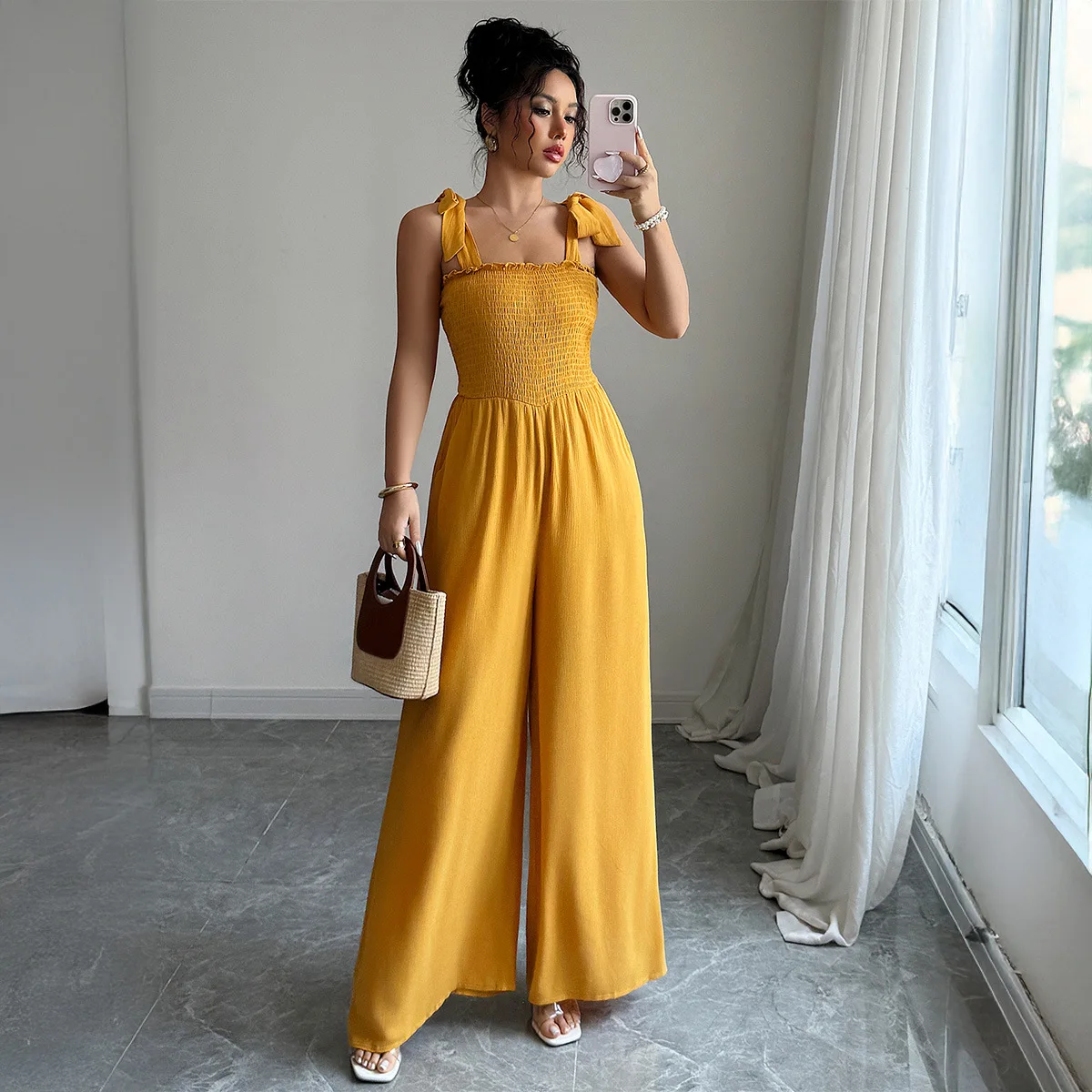 Women's Jumpsuit 2025 Fashion Spring Summer Latest Minimalist Chic Advanced Minimalist Suspender High Waisted Wide Leg Jumpsuit
