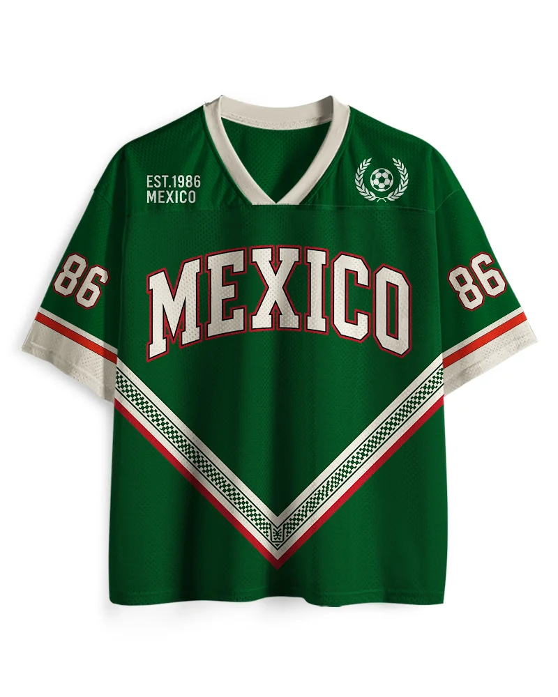 American Retro Mexican Football Niche Mesh 3D Printed Men's and Women's Loose and Breathable Short Sleeves