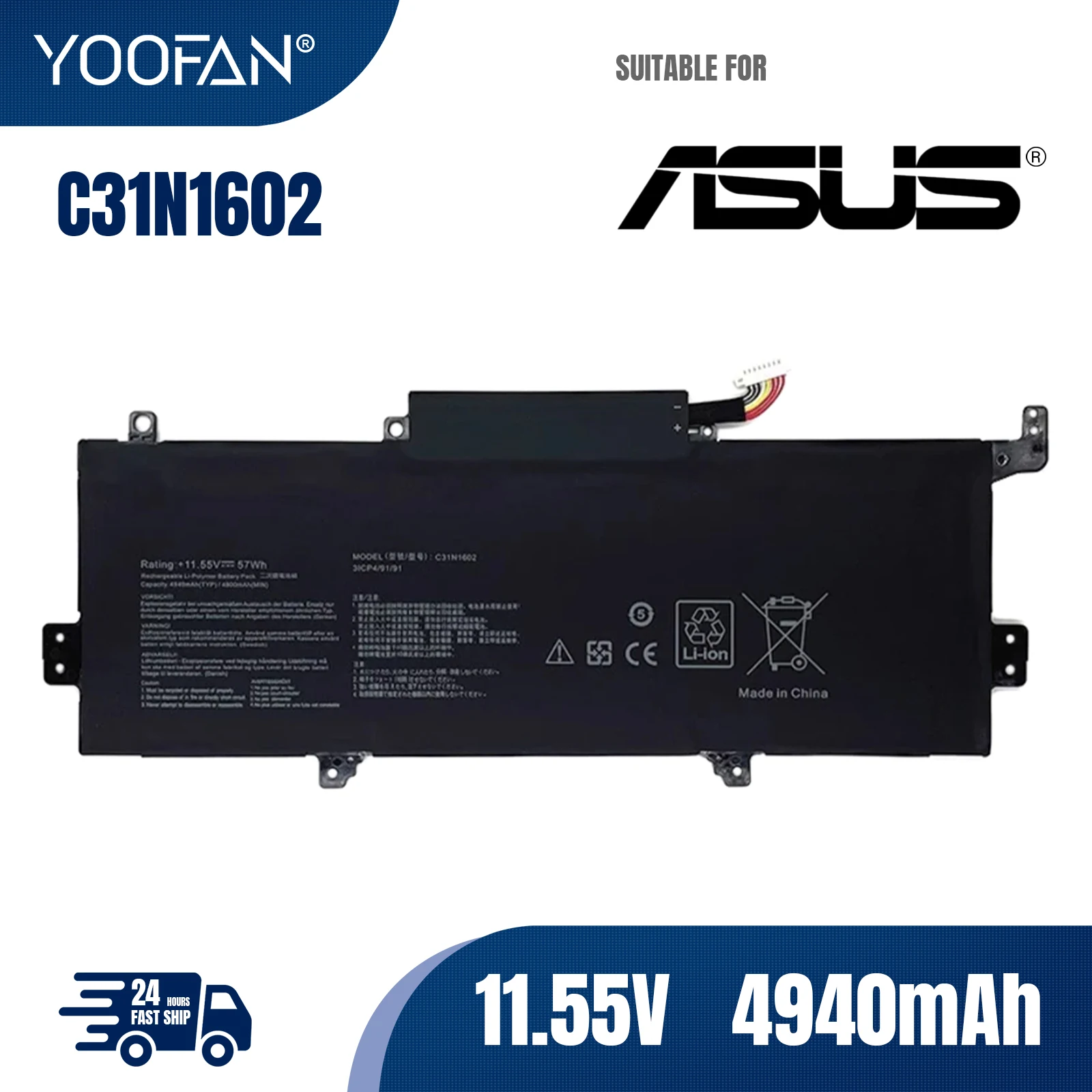 

YOOFAN C31N1602 11.55V 57WH Battery For ASUS Zenbook U3000 U3000U UX330 UX330U UX330UA UX330UA-1A UX330UA-1B UX330UA-1C