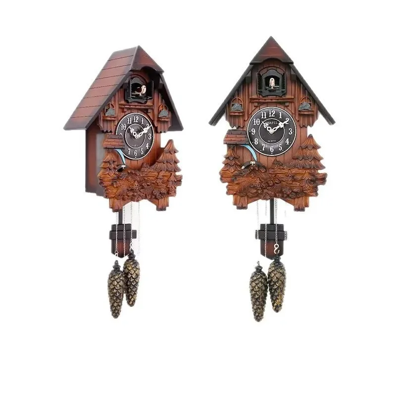 

European solid wood carving, cuckoo wall clock living room, music hour clock, swing creative wall hanging