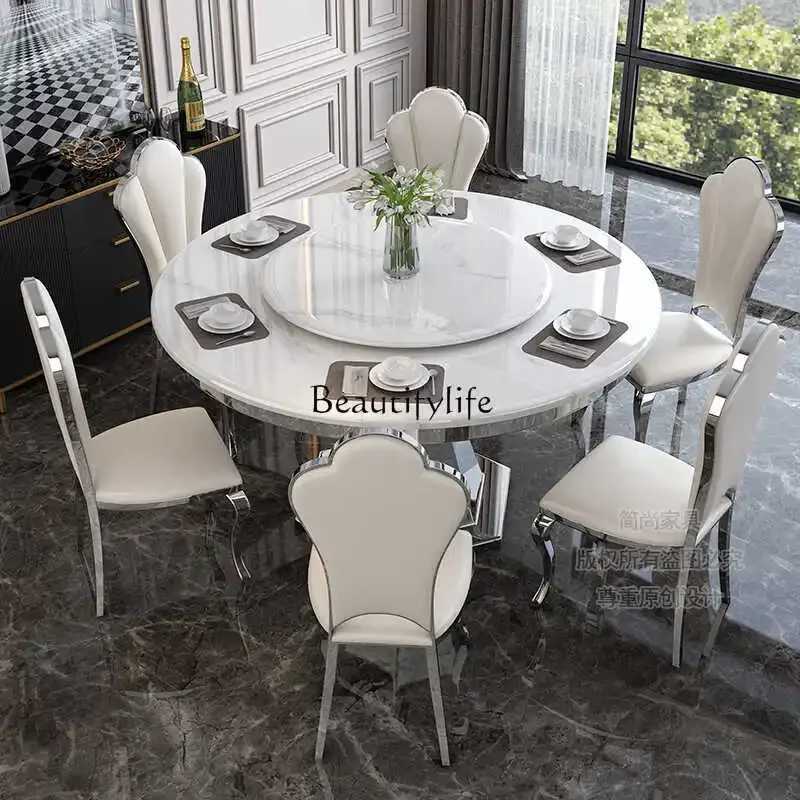 Mild Luxury Marble Dining Table Modern Simple Home Large and Small Apartment Type round Dining Table with Turntable