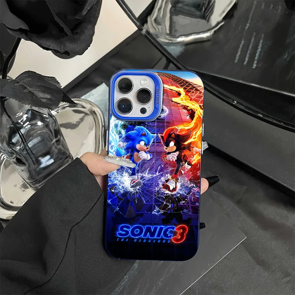 Film S-Sonic the H-Hedgehog 3 Electroplated Silver IMD Laser Phone Case For iPhone 16 12 13 14 15 Pro Max Plus Color Soft Shell