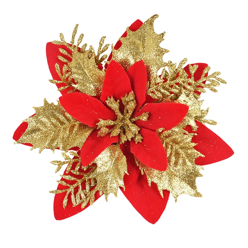 5/10 Stück 14CM Glitzer Künstliche Weihnachtsblumen Christbaumschmuck Frohe Weihnachten Dekorationen für Zuhause Neujahrsgeschenk Navidad – Detail 12