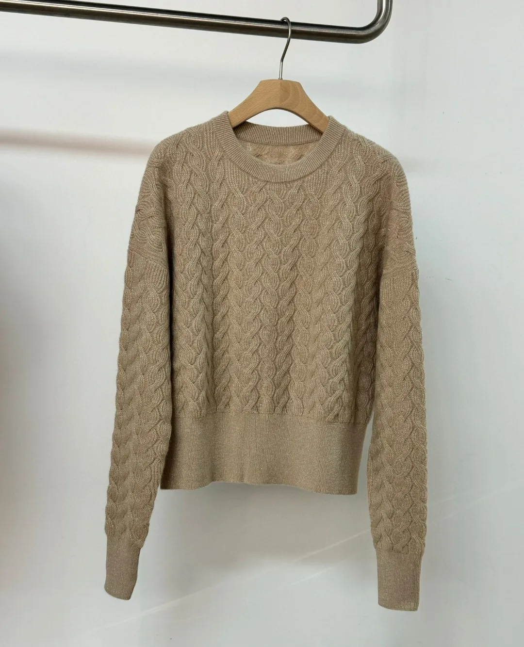 Autumn Winter Women\'s Knitted Skirt Suit B*C Gold Thread Tisted O-Neck Twisted Pullover Sweater + Knitted Skirt Suit