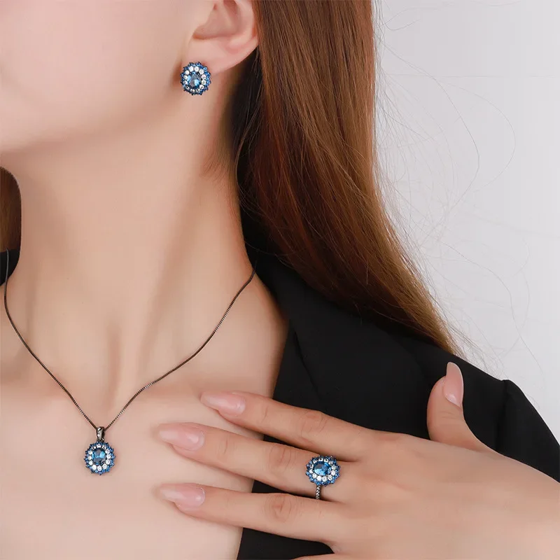 

Ювелирное изделие из серебра S925 с позолотой 18К и платиной PT950, с синим шпинелем овальной формы, черное золото, основной камень 6*8, для женщин