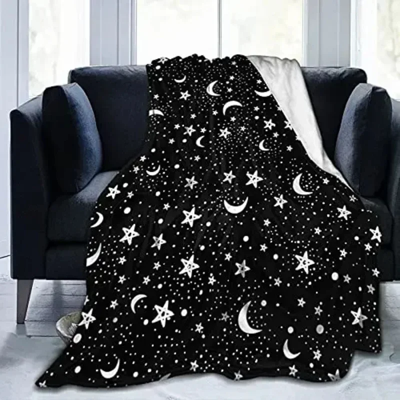 Star Flannel Throw Blanket Blue and White Colour Air Conditioning  for All Seasons Couch Sofa Living Room King Queen Size@0 #