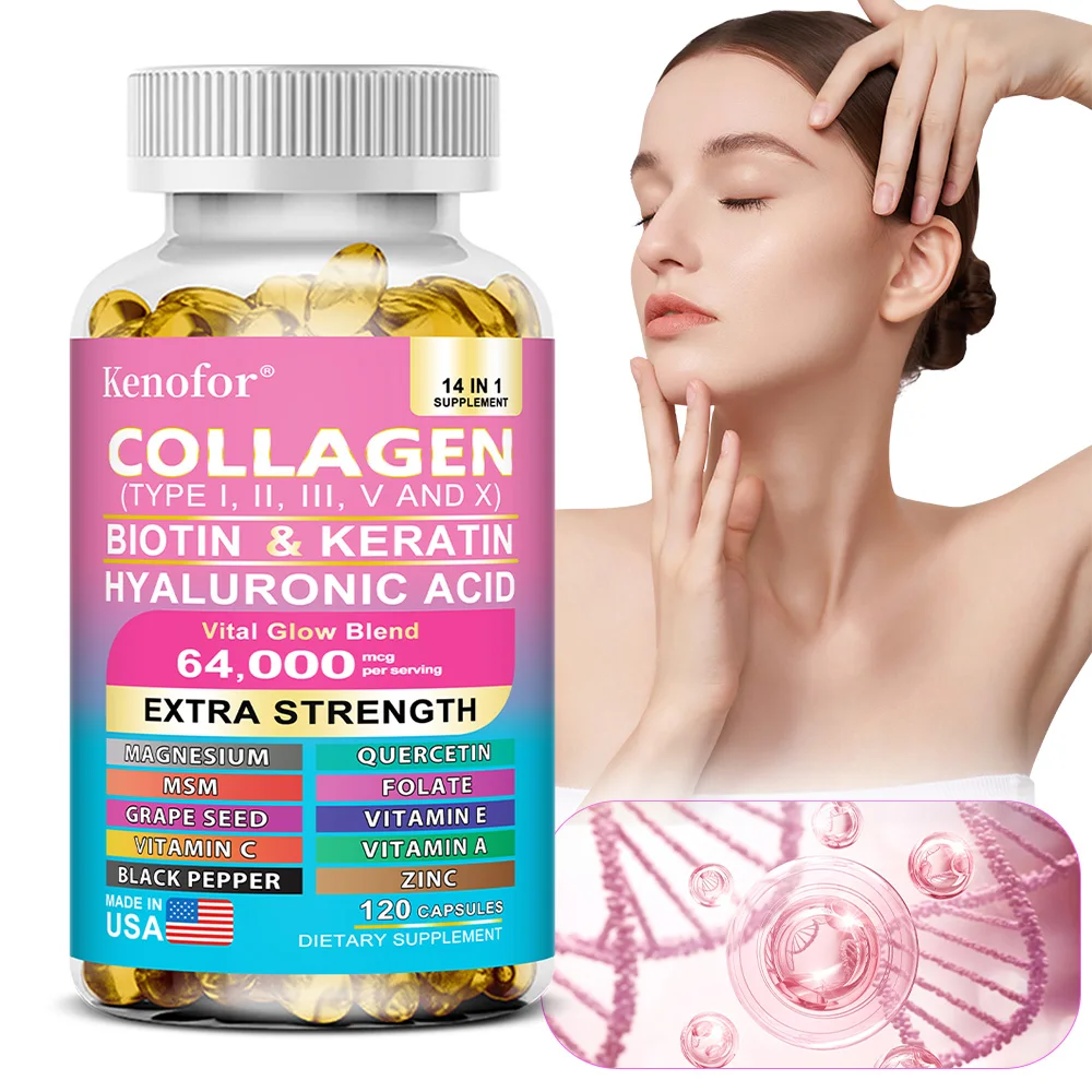 Cápsulas de colágeno 14 en 1, producto para el cuidado de la piel con biotina y queratina, refuerzo, suplemento para el cuidado del cabello y las uñas, blanqueamiento antienvejecimiento