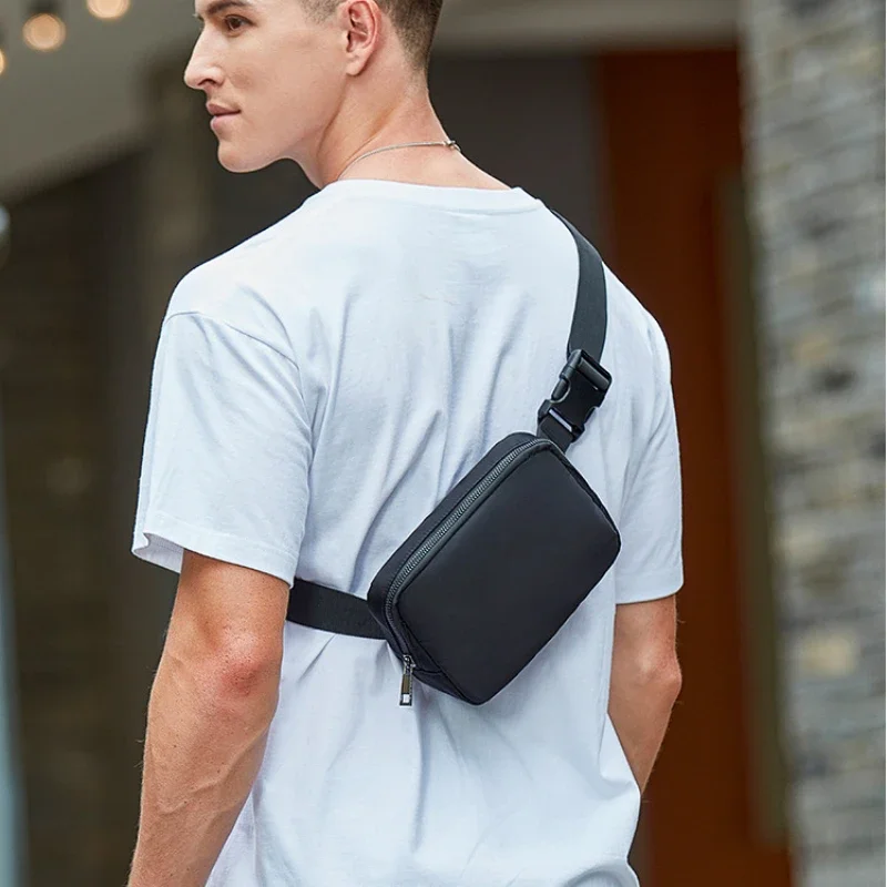 Men Chest Bag Small Fashion Male Shoulder Crossbody Bags Sling Phone Bag for Man 2023 Nylon Sports Student Body Rig Black Travel