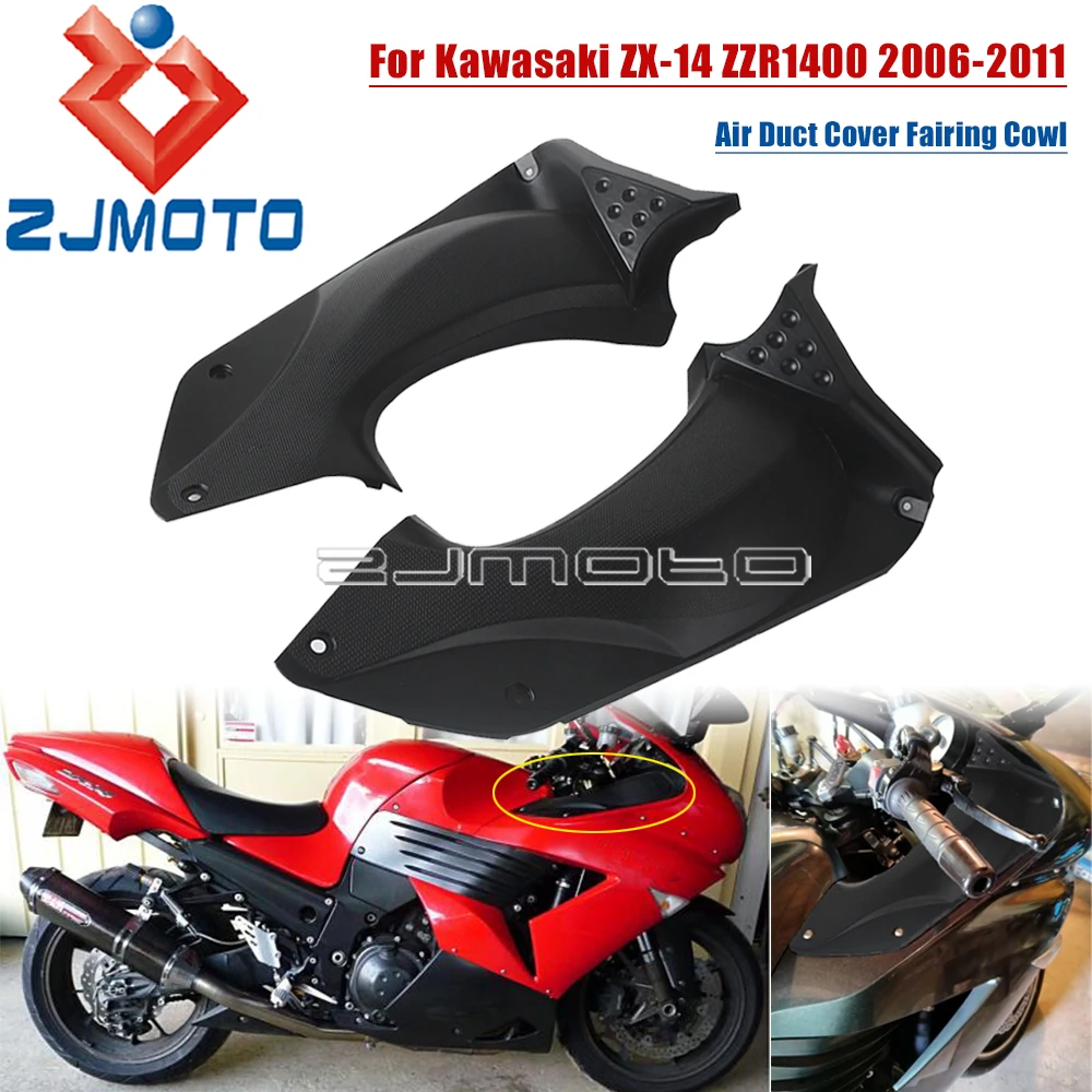 

Motorcycle Dash Cover Fairing Black Upper Front Nose Cowl For Kawasaki ZX-14 ZZR1400 2006-11 Plastic Air Intake Duct Side Panel