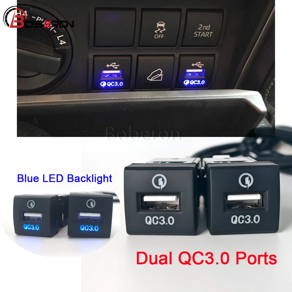 Modified Car Charger QC3.0 USB Fast Phone Charging Adapter Dual Socket for Toyota PRADO LC150 Corolla RAV4 Camry HIACE 2018-2022