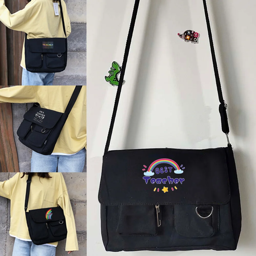 Women's Canvas Messenger Bag Casual Satchel Girls Handbag Shoulder Large Capacity Tote Bag Female Teacher Pattern Shopping Bags
