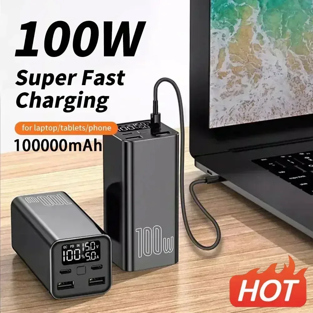 Banque d'alimentation extérieure à charge super rapide, 100W, grande capacité, 100000mAh, téléphone portable applicable, universel pour 220V