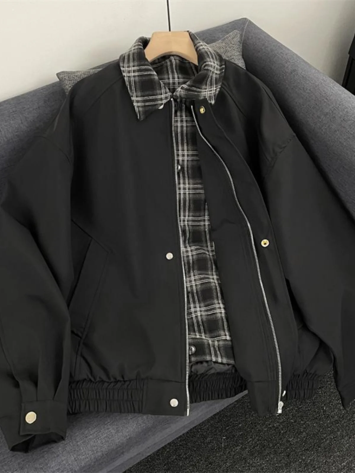 

Мужская куртка в клетку American Sle, свободная посадка, весна-осень, новая модная брендовая рабочая одежда, пальто, повседневное длинное пальто на молнии све