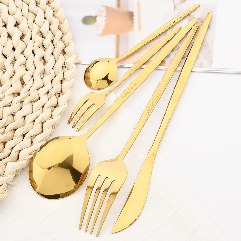 20Pcs Black Silver Cutlery Set Knife Fork Spoon Dinnerware Set Stainless Steel Cake Fork Coffee Spoon Tableware Kitchen Flatware