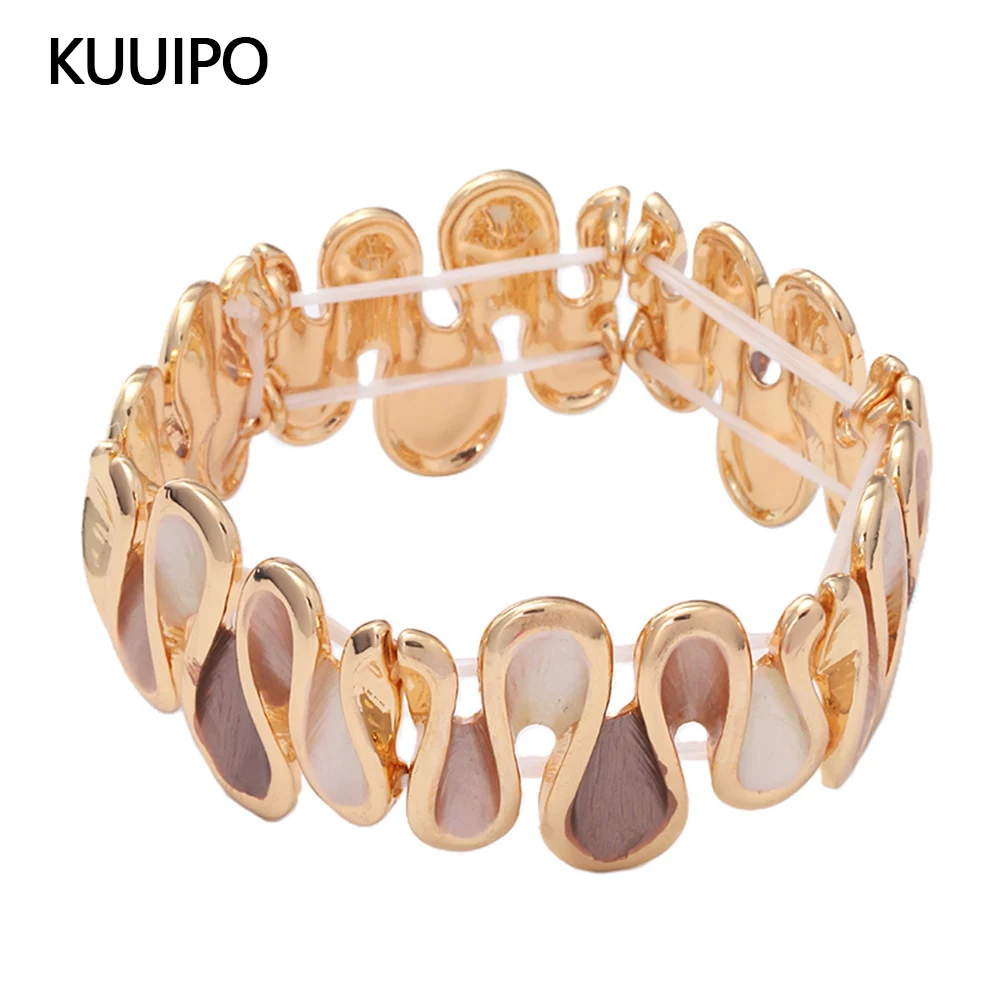 

Fashion Geometric Elastic Strand Bracelet for Women Accessories New Trendy Alloy Gold Color Bangle Daily Party Prom Jewelry Gift