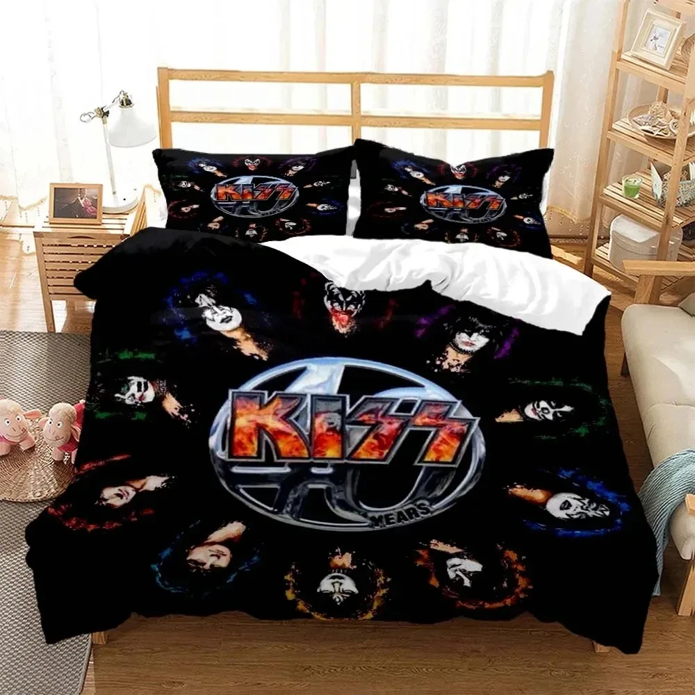 Exquisite 3D KISS Rock Band Wallpaper Anime Digital Printing Bedding Set Duvet Cover Comforter Bed Youth Kids Girl Boys Gift